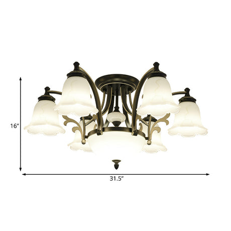 Vintage Floral White Glass Ceiling Lamp With 3/6/8 Lights For Dining Room - Semi Flush Mount In