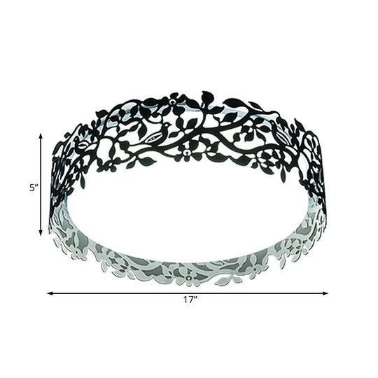 Drum Metal Flush Mount Led Ceiling Light In White/Black Traditional Style 17’/21.5’ Wide