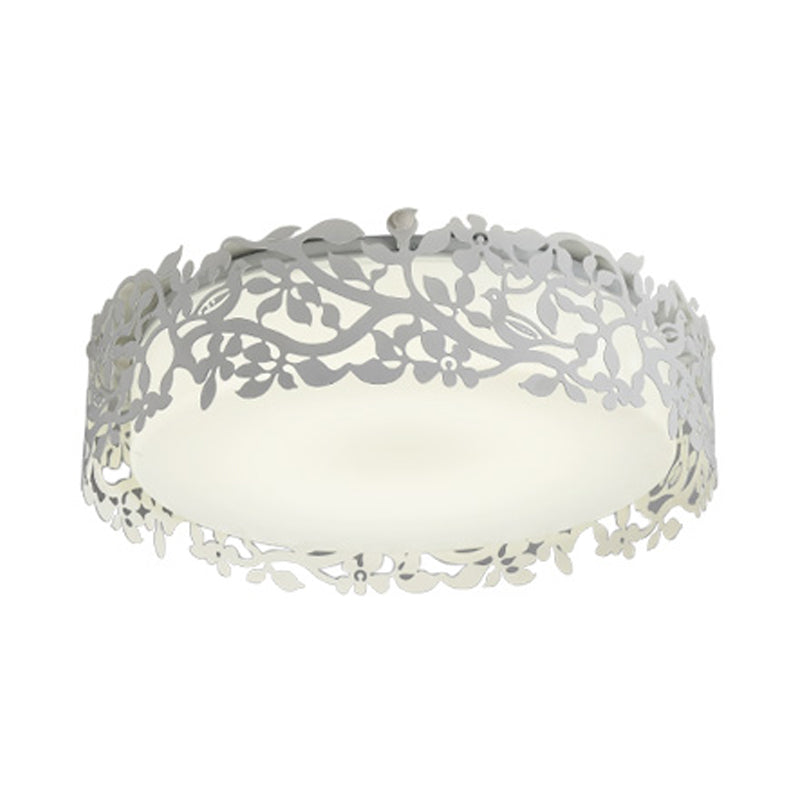 Drum Metal Flush Mount Led Ceiling Light In White/Black Traditional Style 17’/21.5’ Wide