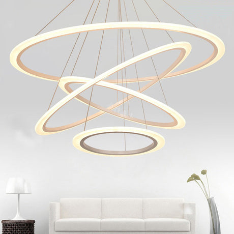 Led Acrylic Circular Stairway Chandelier - Artistic Pendant Light In White