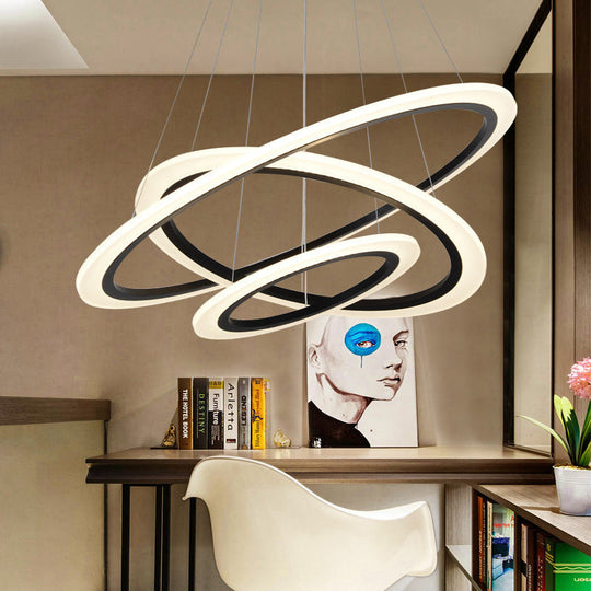 Led Acrylic Circular Stairway Chandelier - Artistic Pendant Light In White Black