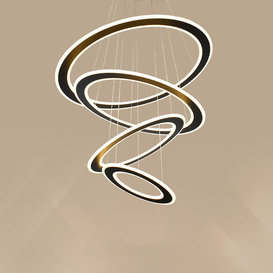 Art Deco Circular Led Chandelier Lamp In Black For Stairway Ceiling 4 /