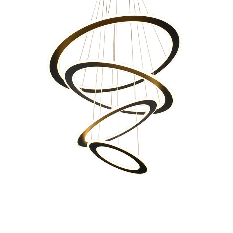 Art Deco Circular Led Chandelier Lamp In Black For Stairway Ceiling