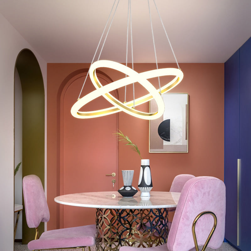 Halo Gold Chandelier With Artistic Led Acrylic Lights - Perfect Over Table