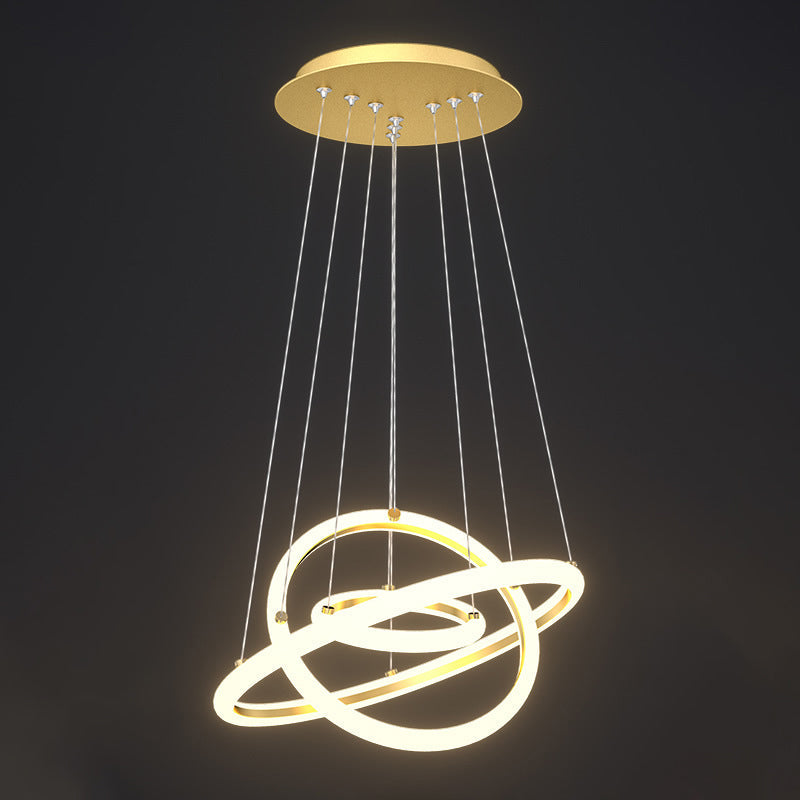 Halo Gold Chandelier With Artistic Led Acrylic Lights - Perfect Over Table