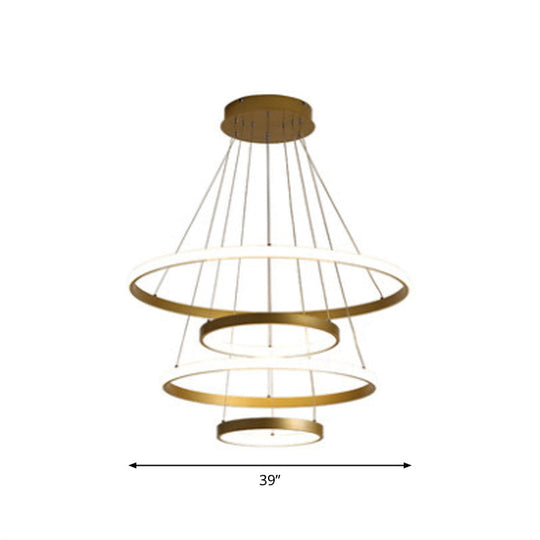 Gold Metal Postmodern Led Pendant Light - Multi-Loop Shaped Restaurant Chandelier