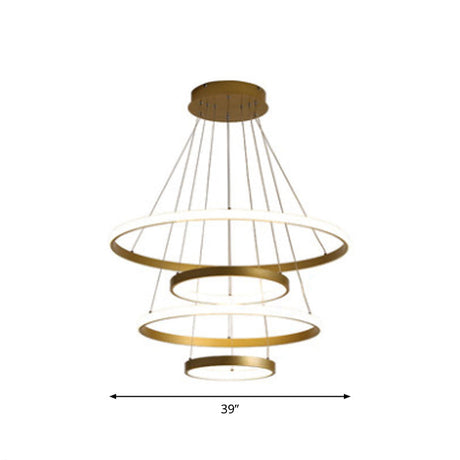 Postmodern Gold Metal Pendant Light: Multi-Loop Shaped Led Chandelier For Restaurants