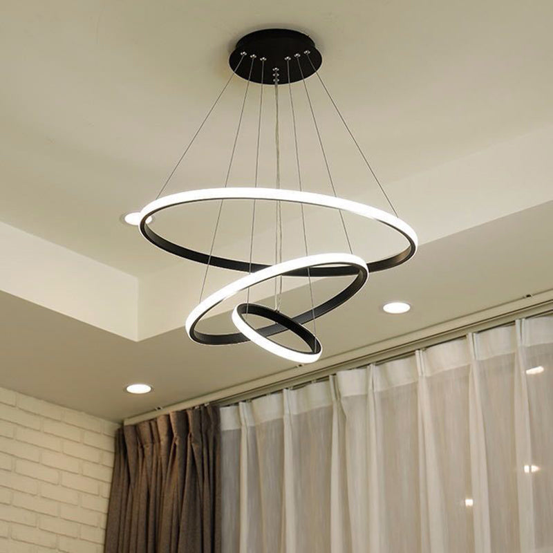 Sleek Led Ceiling Suspension Lamp: Minimalist Acrylic Chandelier For Dining Room Black / 23.5