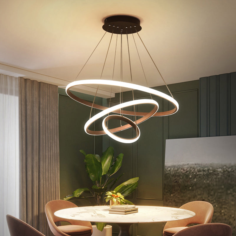Black Circle Pendant Chandelier - Simple Style Metallic Restaurant Ceiling Light With Led