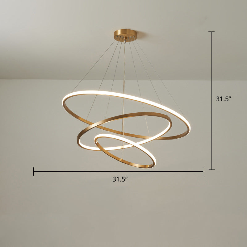 Gold Metal Led Chandelier: Modern Circular Suspension Lighting For Living Room 3 / Large