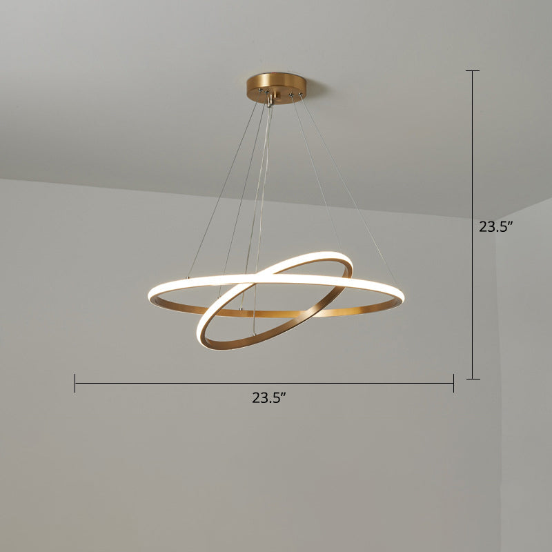 Gold Metal Led Chandelier: Modern Circular Suspension Lighting For Living Room 2 / Large