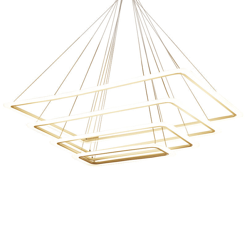 Contemporary Metallic Led Chandelier Pendant Light - Rectangular Layered Design For Living Room In