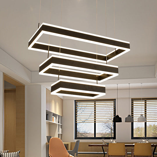 Minimalist Tiered Rectangle Led Chandelier In Black For Living Rooms