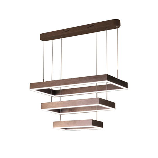 Minimalist Led Rectangular Chandelier - Coffee Acrylic Layered Pendant Light For Living Room