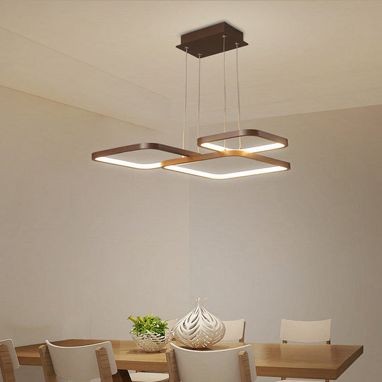 Minimalist Metallic Rhombus Chandelier Pendant Light Layered Design Led Coffee Tone