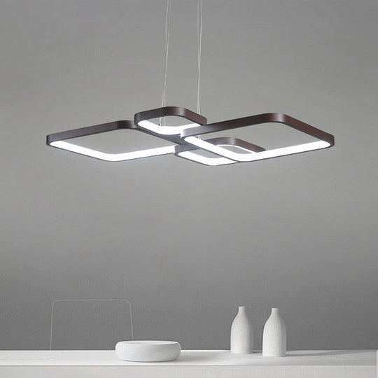 Minimalist Metallic Coffee Led Pendant Light Fixture - Layered Rhombus Chandelier Lighting