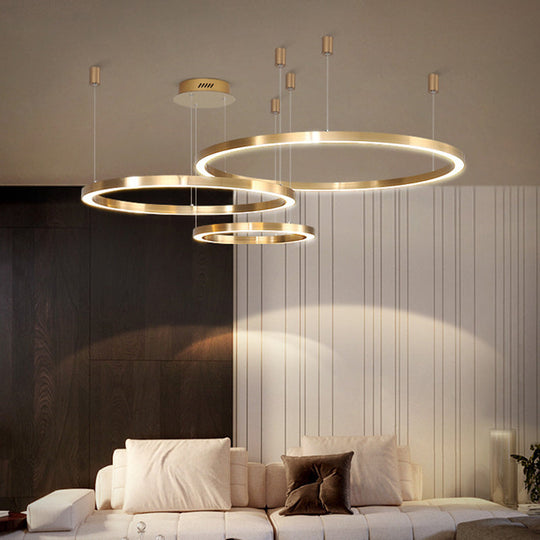 Tiered Acrylic Led Ceiling Lighting Fixture In Modern Gold Chandelier Design For Living Room