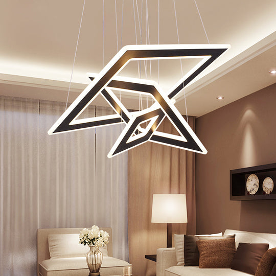 Black Rhombus Tiered Led Chandelier For Nordic Living Room Décor
