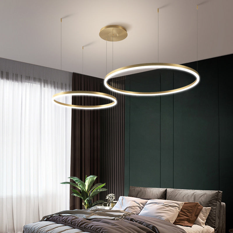 Contemporary Gold Led 2-Layer Chandelier Pendant Light With Metallic Ring