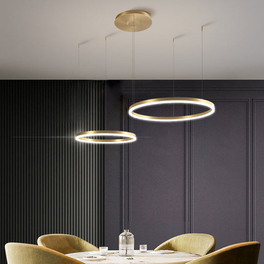 Contemporary Gold Led 2-Layer Chandelier Pendant Light With Metallic Ring
