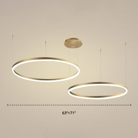 Contemporary Gold Led Chandelier Pendant Light - 2-Layer Metallic Ring Design