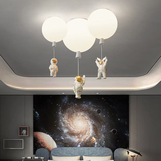 Creative Astronaut Themed Balloon Ceiling Mount Light Silica Gel 1-Bulb Bedroom Flush
