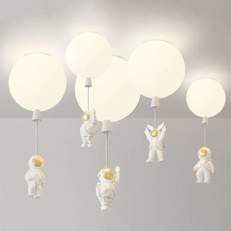 Creative Astronaut Themed Balloon Ceiling Mount Light Silica Gel 1-Bulb Bedroom Flush
