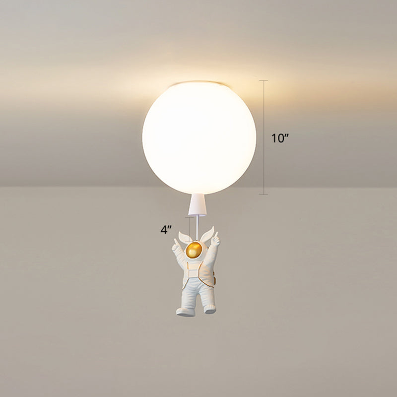 Creative Astronaut Themed Balloon Ceiling Mount Light Silica Gel 1-Bulb Bedroom Flush White / 10 C