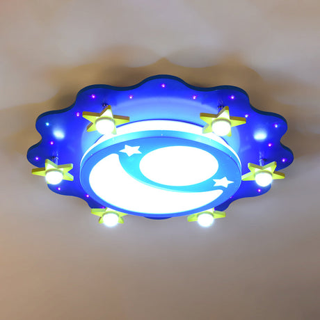 Kids Blue Led Ceiling Light With Acrylic Moon And Star Design
