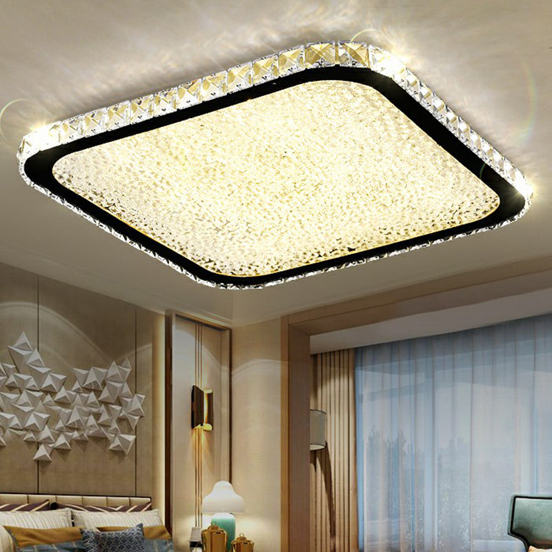 Sleek Geometric Led Ceiling Lamp With Rounded Corners - Crystal Inlaid Flush Mount Light