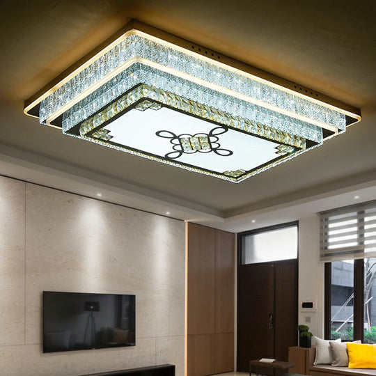 Rectangle Led Clear Crystal Flush Mount Ceiling Light For Modern Living Rooms