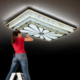 Rectangle Led Clear Crystal Flush Mount Ceiling Light For Modern Living Rooms