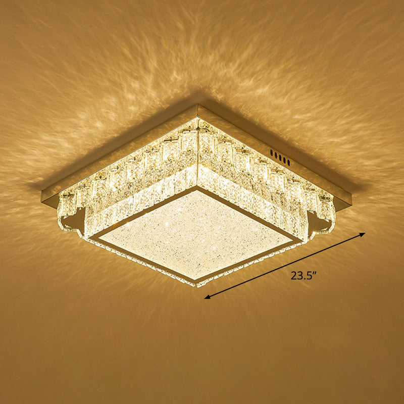Modern Crystal Led Flush Ceiling Light With Sleek Geometric Design Clear / 23.5 Square