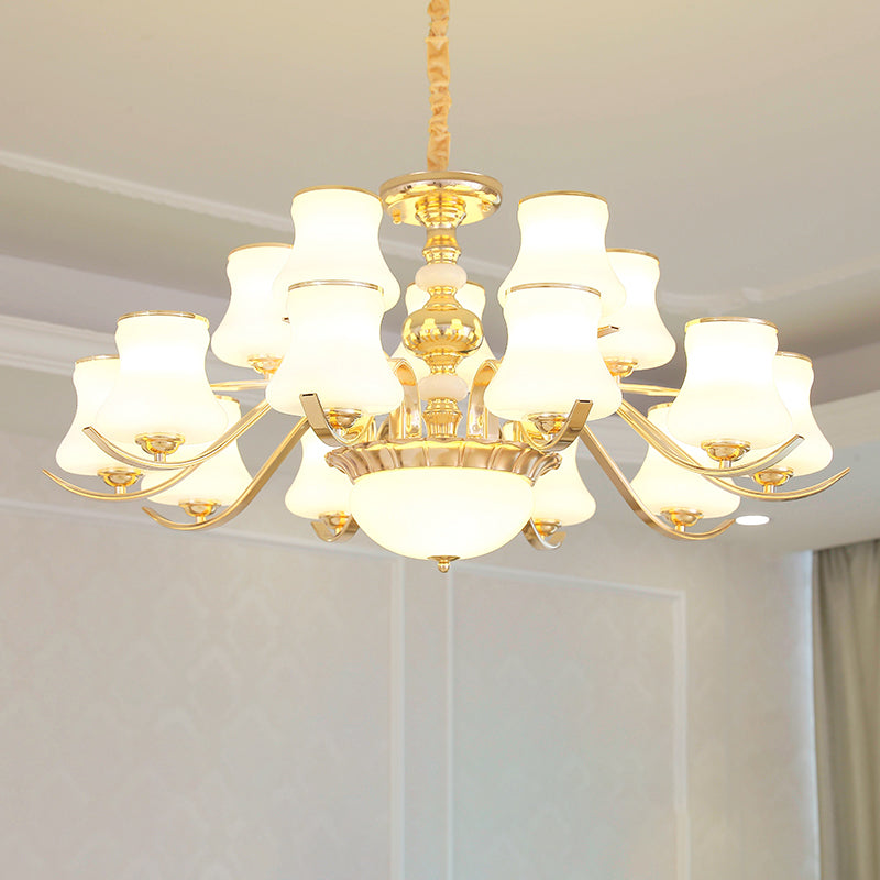 Opal Glass Bedroom Chandelier With Gold Plating - Hanging Lamp Light Fixture 15 /