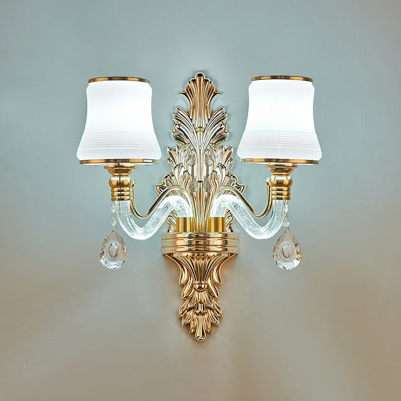 Traditional White Glass Gold Wall Sconce With Illuminated Arm For Living Room Lighting 2 /