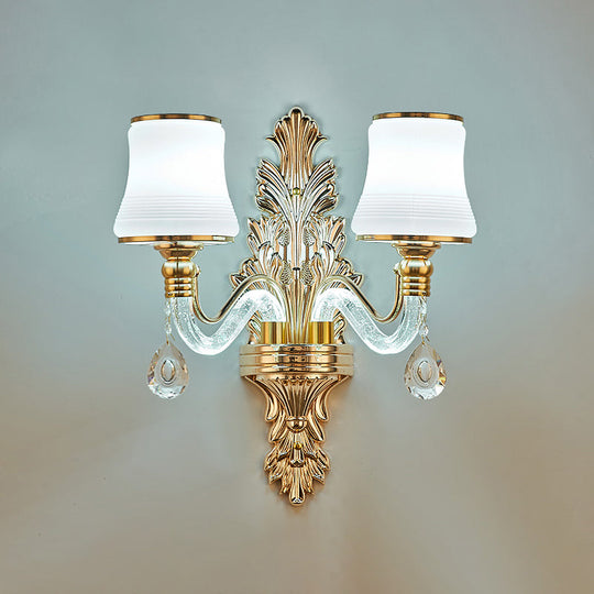 Traditional White Glass Gold Wall Sconce With Illuminated Arm For Living Room Lighting 2 /