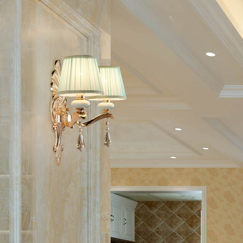 Pleated Fabric Wall Lamp In Antiqued Gold For Elegant Living Room Lighting