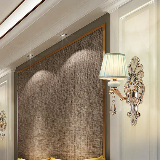 Pleated Fabric Wall Lamp In Antiqued Gold For Elegant Living Room Lighting