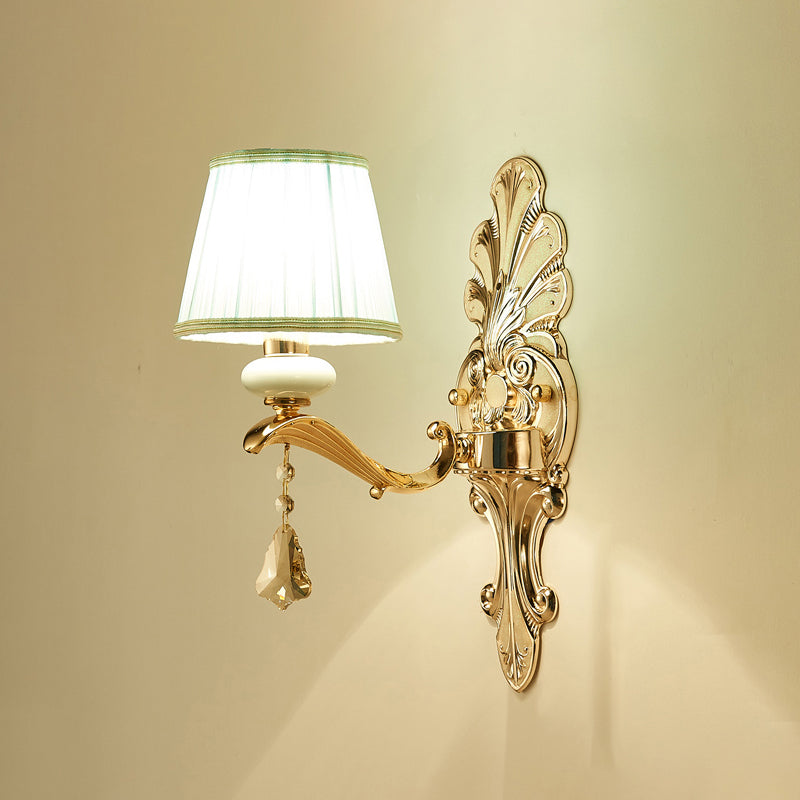 Pleated Fabric Wall Lamp In Antiqued Gold For Elegant Living Room Lighting 1 /