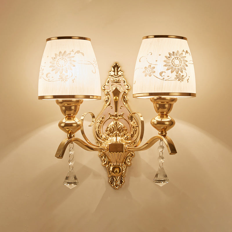 Gold Patterned Glass Wall Sconce For Traditional Bedroom 2 /