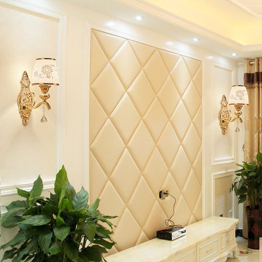 Gold Patterned Glass Wall Sconce For Traditional Bedroom