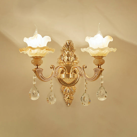 Vintage Gold Frosted Glass Lotus Wall Sconce For Living Room Lighting 2 /