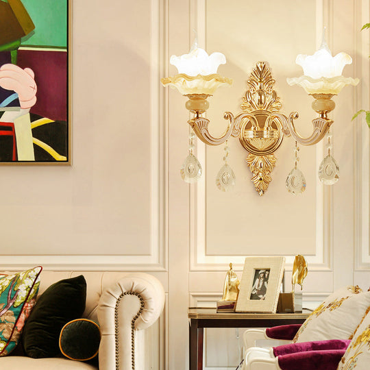 Vintage Gold Frosted Glass Lotus Wall Sconce For Living Room Lighting