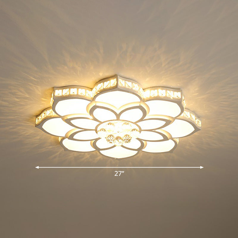 Modern Floral Led Ceiling Light With Clear Crystal Accents - Minimalist Design / 27’ A