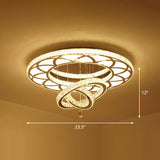 Modern Circular Led Flushmount With Clear Crystal For Living Room Ceiling / 23.5 Round