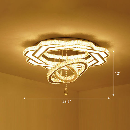 Floral Led Ceiling Light: Contemporary Crystal Clear Semi Flush For Living Room / 23.5’ Flower