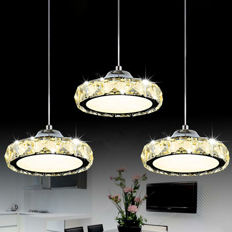 Modern 3-Head Led Crystal Suspension Light - Circular Dining Room Hanging Lamp
