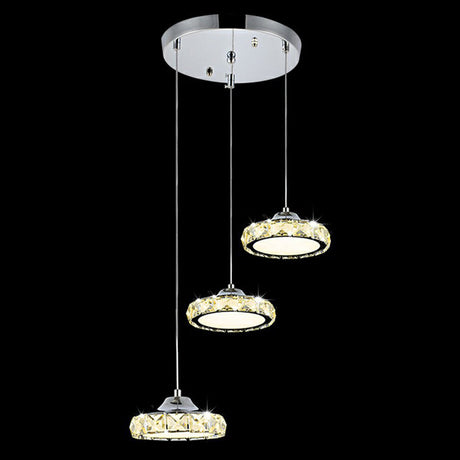 Modern Crystal Led Dining Room Pendant Light With Three Clear Heads / Round