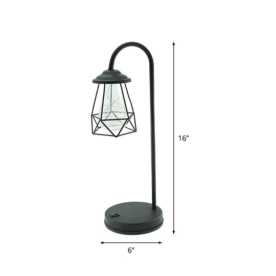Black Metal Led Gooseneck Table Lamp With Retro Style Wire Cage
