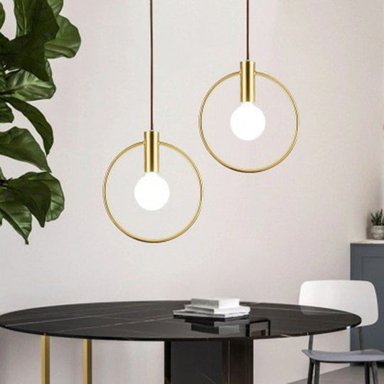 Minimalist Brass Finish Single Bulb Ring Pendulum Light Fixture